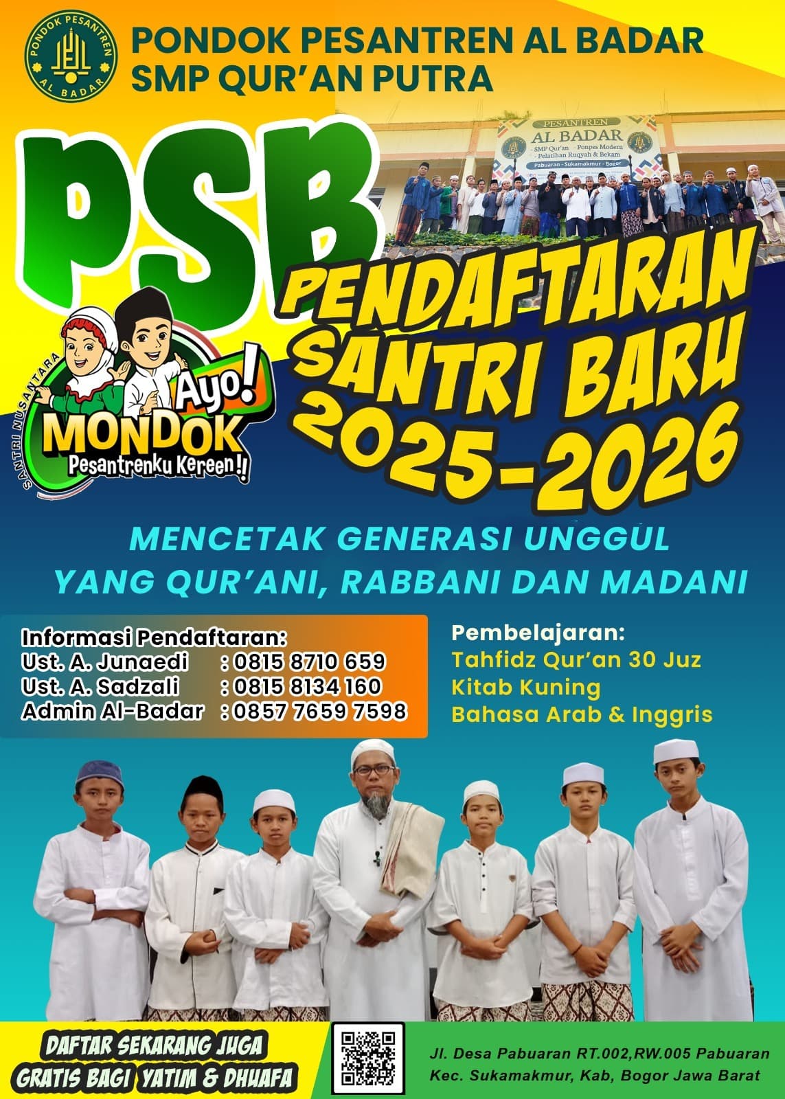 Poster Penerimaan Santri Baru Al-Badar tahun ajaran 2025–2026
